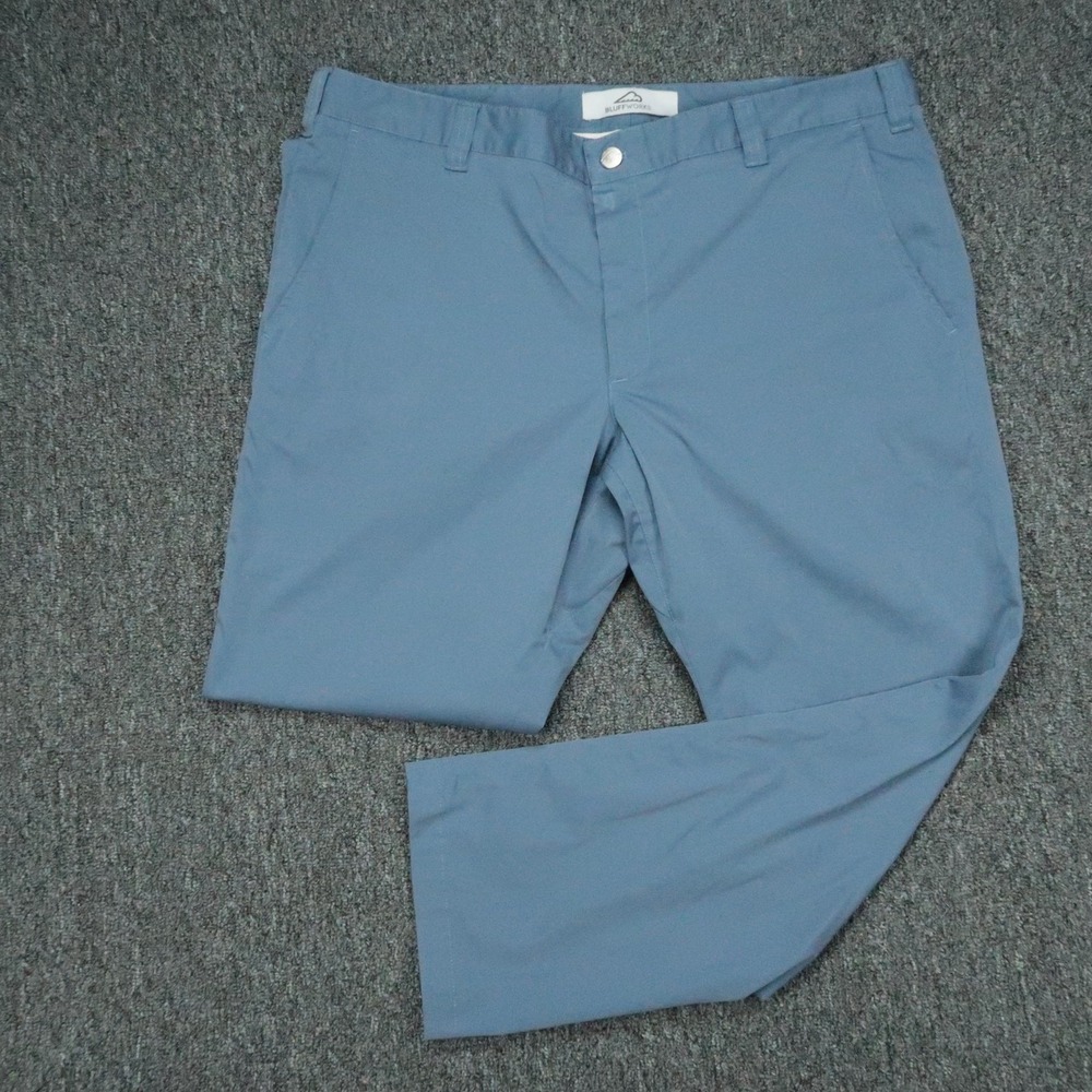 Bluffworks Pants Men 37x28 Blue Chino Travel Straight‎ Trouser Flat Front